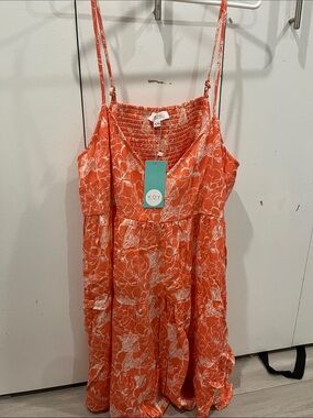 Orange Floral Mini Sundress with Adjustable Straps